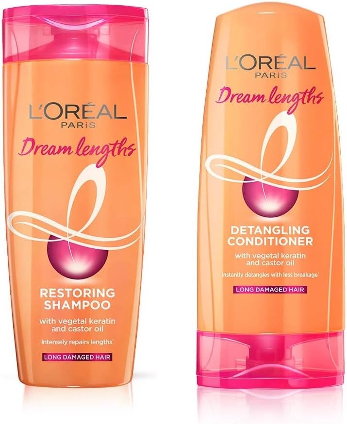 L Oréal Paris Dream Lights Shampoo & Conditioner Set for Soft, Smooth Hair with Reduced Breakage and Split Ends, Nourishes with Castor Oil and Vitamins B3 and B5