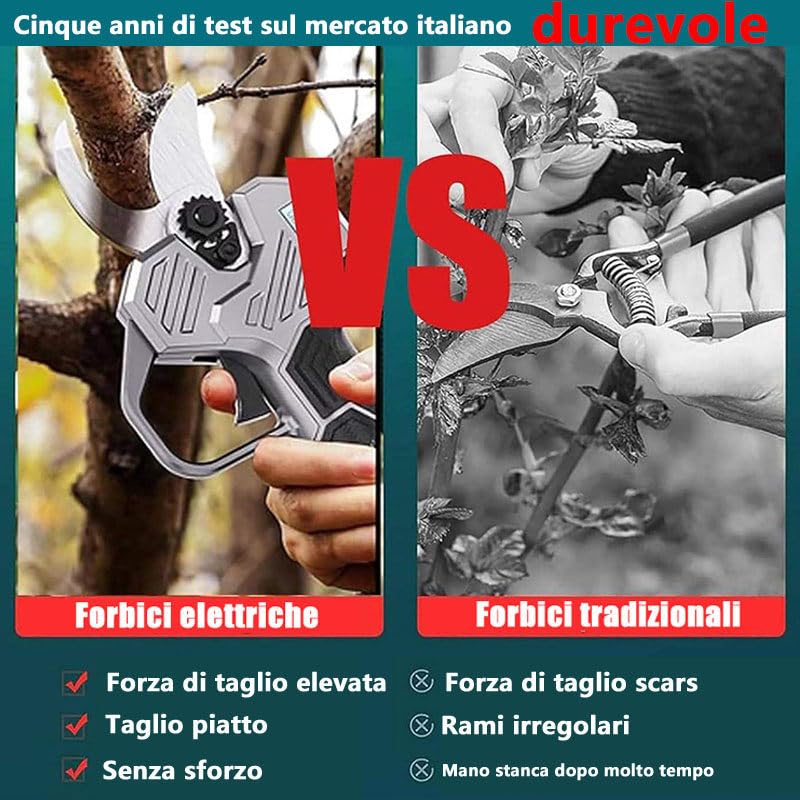 Forbice Potatura a Batteria 50mm con Asta di Estensione: Cesoie Potatura Elettriche Professionali con 4500 mAh Batteria - Forbice Elettrica per Potatura conCassetta degli attrezzi nera,2batteries