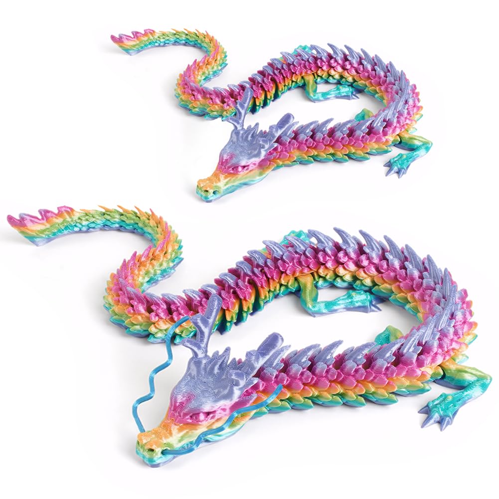 KOBONA 2Pcs 3D Printed Full Articulated Dragon Model Movable Dragon Ornament for Decor