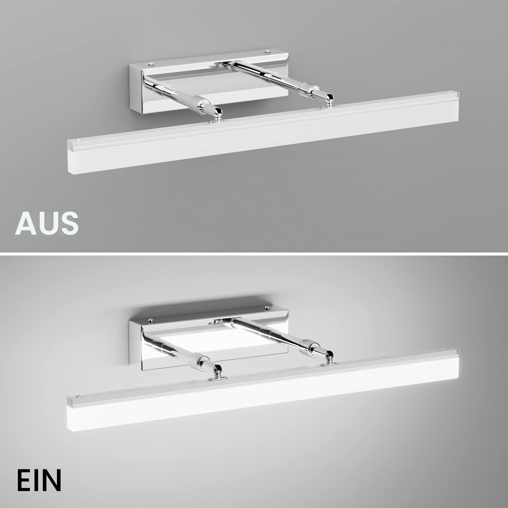 Klighten 12W LED Spiegellampe Badezimmer Spiegelleuchte aus Edelstahl 180° Einstellbar LED Bad Beleuchtung Schranklampe Wandleuchte IP44 Kaltweiß 5500K, 50CM