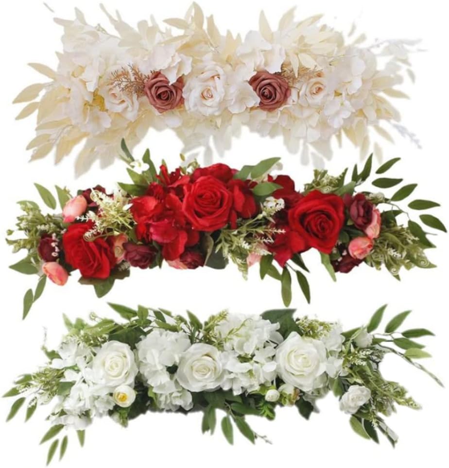 Artificial Flower Swag, Wedding Arch Flowers Artificial Flower Swag Silk Faux Rose Door Swag for Home Decor 65x16 Cm White