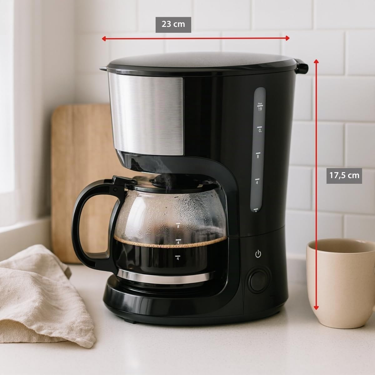 alpina Cafetière à Filtre 750 W - Machine à Café avec Filtre Permanent - Verseuse en Verre 1,25 L - Jusqu'à 10 Tasses - Anti-Goutte et Maintien au Chaud - Noir