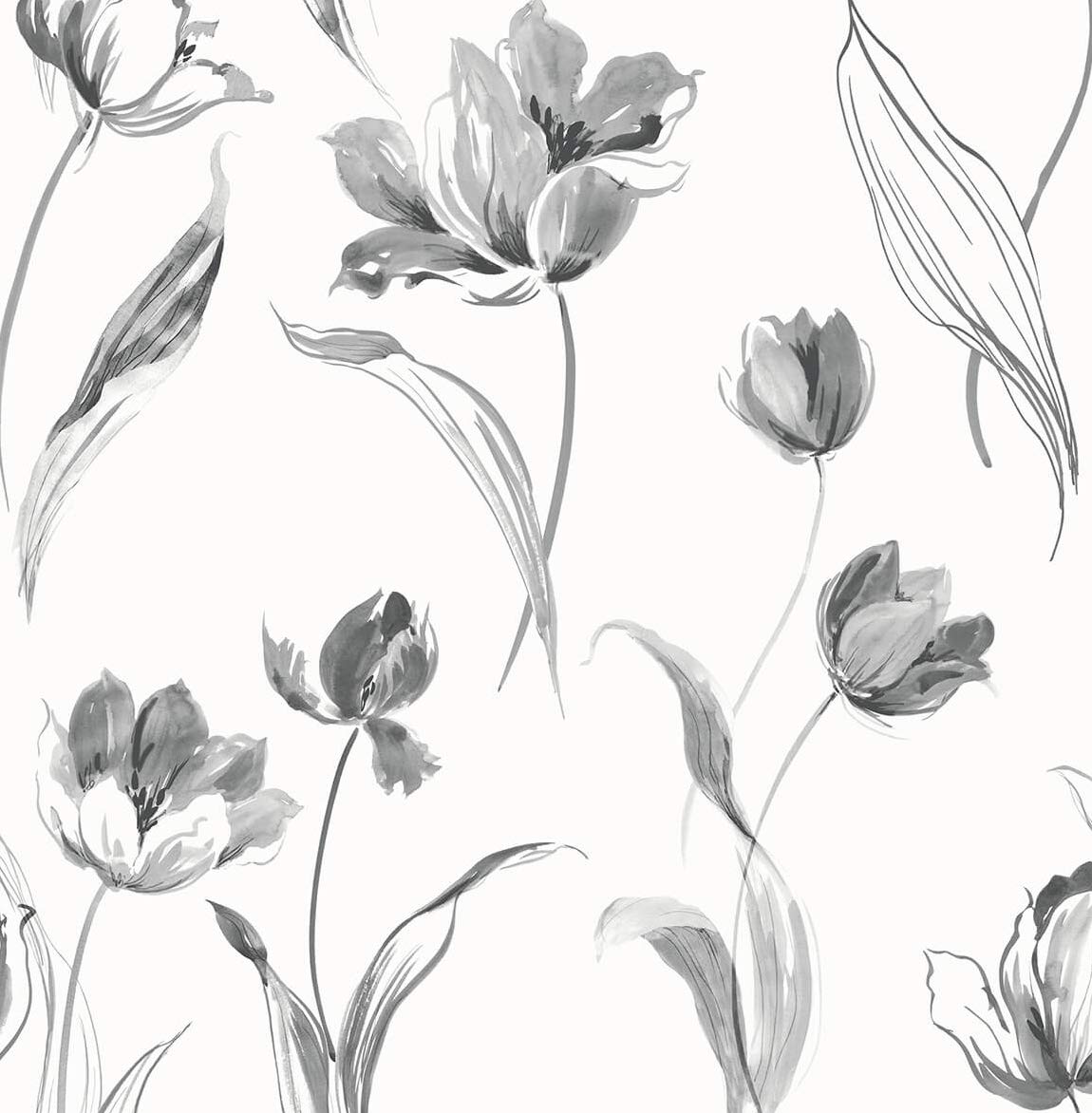 NextWallTulip Toss Floral Peel and Stick Wallpaper
