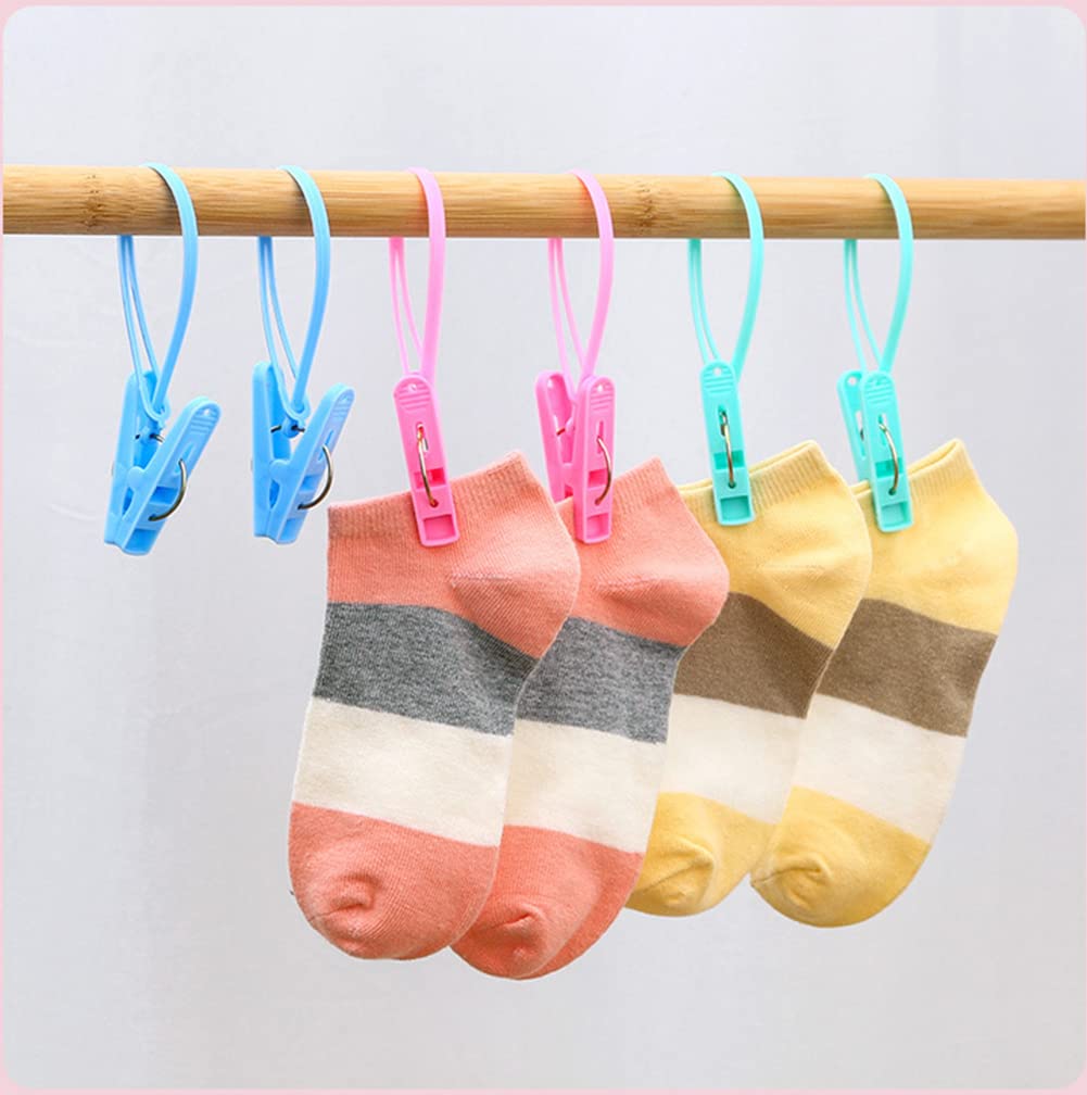 24Pcs Clothes Peg Clip Pins,Multicolor Rope Clip Hanging Clothes line Windproof Hanger Sock Clothes Drying Peg PP Plastic Clips Hooks Mini Closepins Plastic Pegs Windproof Photo Clips Craft Clips