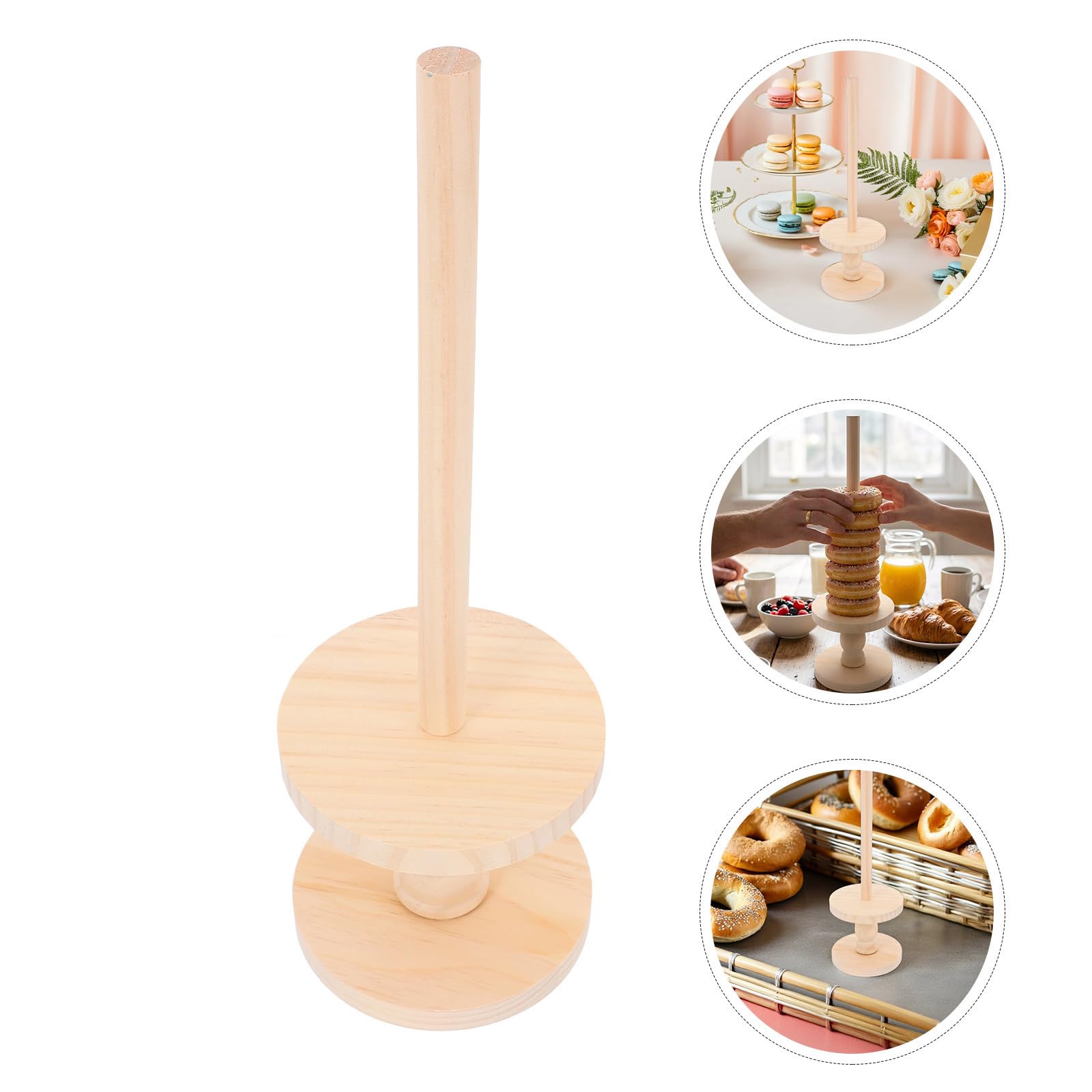 Présentoir Donuts en Bois Beige, Support Gâteau Mariage Rustique, Design Empilable et Structure Détachable, Facile à Monter et Ranger, pour Événements de Boulangerie