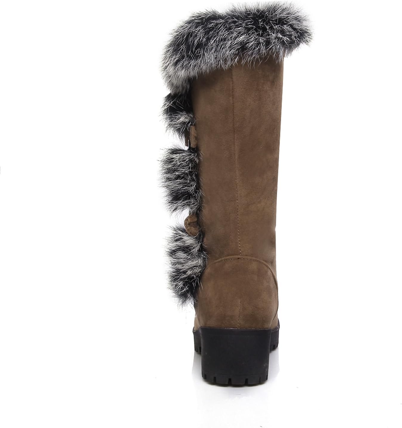 Women' Mid-Calf Thick-Soled Invisible Wedge Boots, Slip-On Thick Rabbit Fur Collar, Warm Waterproof Stretch Leather, Anti-Slip Snow Boots Suitable For Snow, Winter, Dating