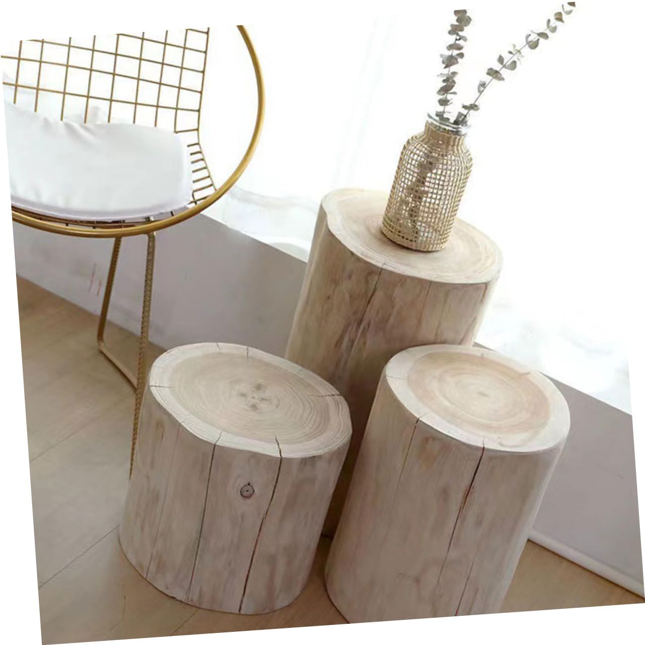 Mikikit Sgabello in Legno Massello Beige Multiuso senza Bave, Piccolo Sgabello Decorativo come Porta Candele o Espositore Artigianale