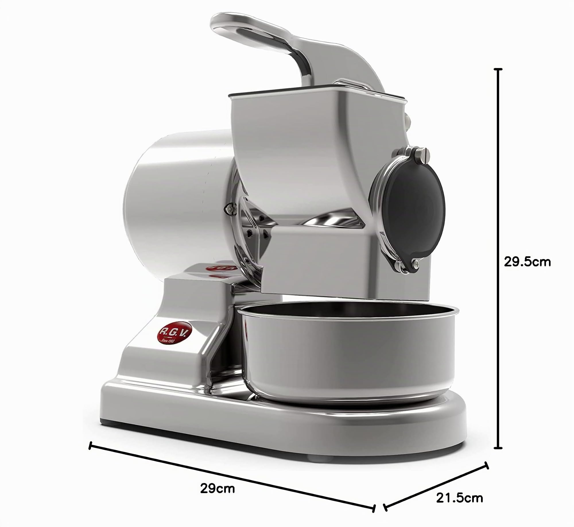 RGV Maxi Essential Râpe électrique professionnelle en acier inoxydable amovible et lavable au lave-vaisselle Argenté 450 W