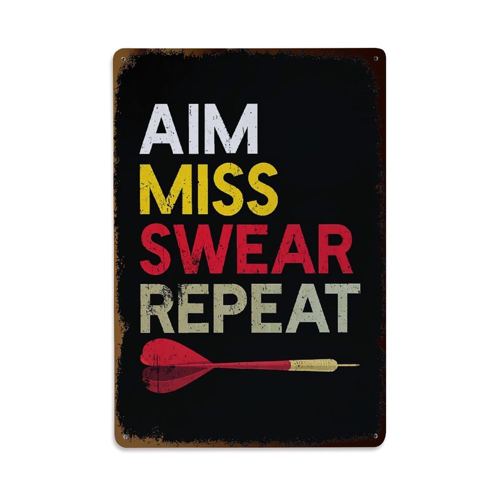 Bliveurn Vintage Aim Miss Swear Repeat Dart Retro Metal Tin Sign, Metal Poster For Home, Gaming Room, Studio Workshop,Bar,Garage Wall Art Decor 8X12 Inch