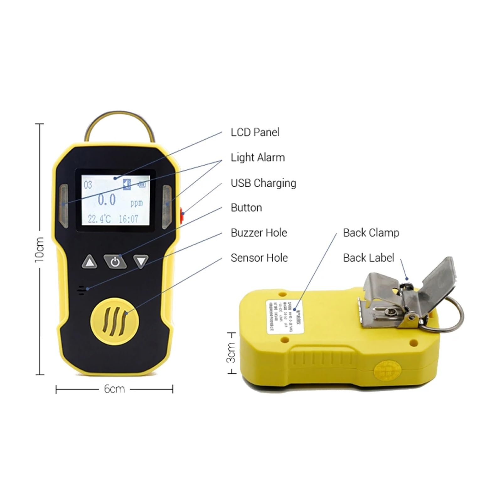 Rilevatore portatile di gas CO for uso industriale Misuratore di monossido di carbonio CO Misuratore di CO USB chara 0-1000 ppm a prova di acqua, polvere ed esplosione Alta sensibilità, risposta rapid