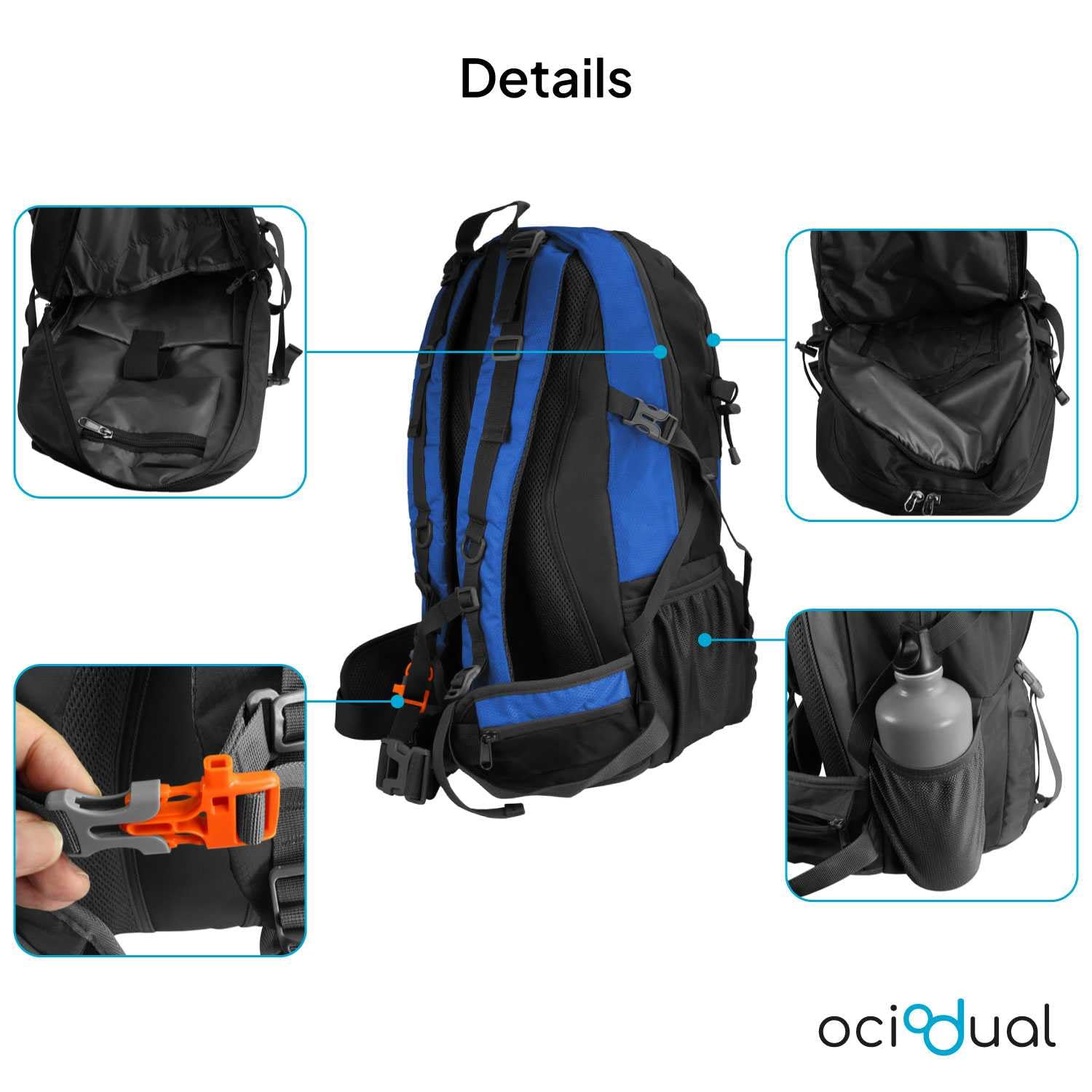OcioDual Wanderrucksack, 50 Liter, Wasserdicht Und Leicht, Mehrere Taschen, Ideal für Reisen, Berg, Camping, Outdoor, Ultraleicht, für Damen Und Herren