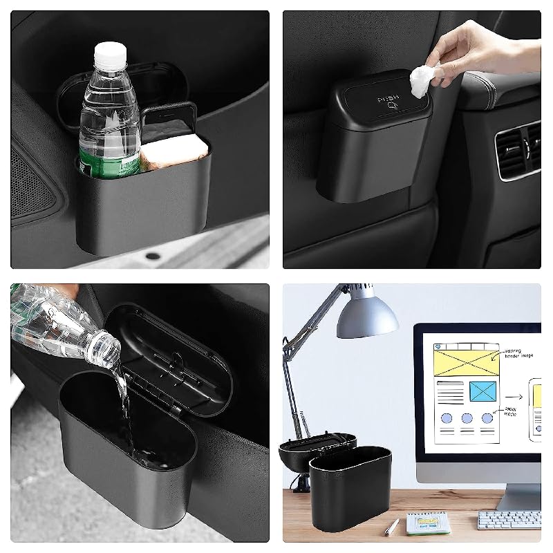 Image of Leak-Proof mini car Trash can, 150 Garbage Bags, with lid, can be Placed on the Desk or Hung, Perfect car Accessory!