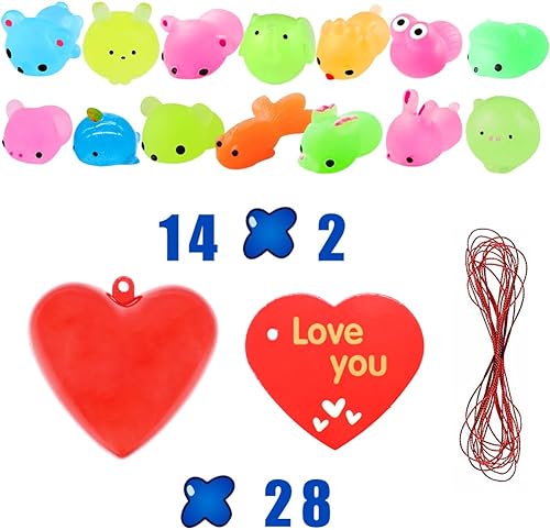 Miniatura 3 de Paquete de 28 tarjetas de regalo para el día de San Valentín con corazones rellenos de mochi que brillan en la oscuridad, para intercambio de aula