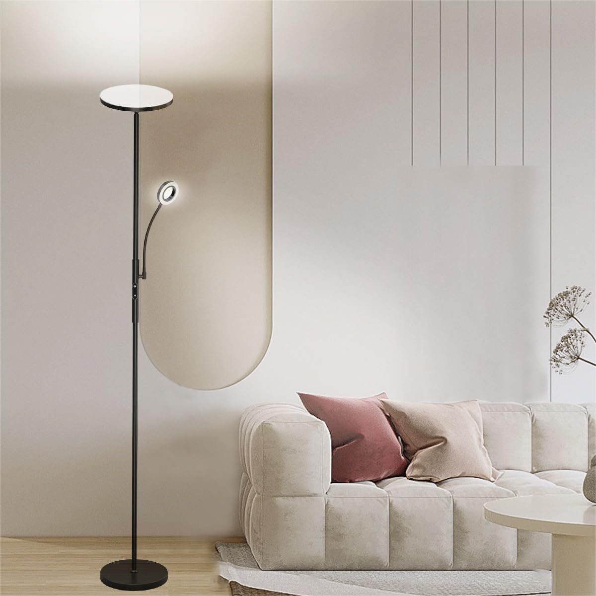Modlicht Stehlampe Dimmbar 4200LM, 3000-6000K Stehlampe Wohnzimmer, Deckenfluter LED Dimmbare mit Fernbedienung & Touch-Steuerung, Stehleuchte Leselampe für Schlafzimmer Büro Höhle, Schwarz