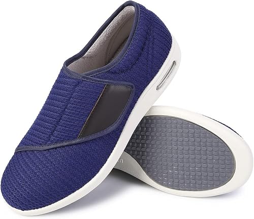 Zapatos para diabéticos para hombres, zapatos anchos para hombres mayores, cierre ajustable, ligeros, transpirables, pies hinchados, tenis para