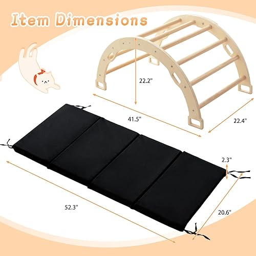 Miniatura 7 de Sherilyn Escalador de arco para niños con cojín negro, escalada Montessori Juguetes de escalada para interiores, escalador de arco de madera para