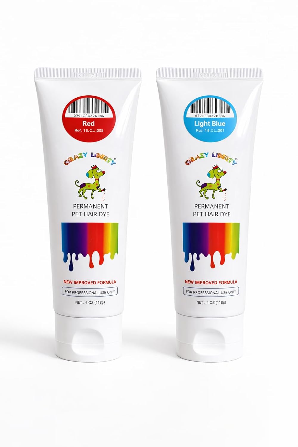 Crazy Liberty Permanent Pet Hair Dye for Dogs and Horses – Patriotic Set (Red-Light Blue), Professional Grooming Color Gel, For Creative Groomers, 2 * 4 Fl Oz