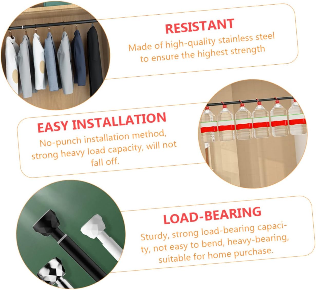 LIFKOME 0.85m Clothes Drying Rack Extendable Clothes Rail Telescopic Rod No Drilling Safe Walls