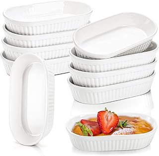 Foraineam 10 Pack White Ramekins, Porcelain Souffle Dishes, Oval Crème B...