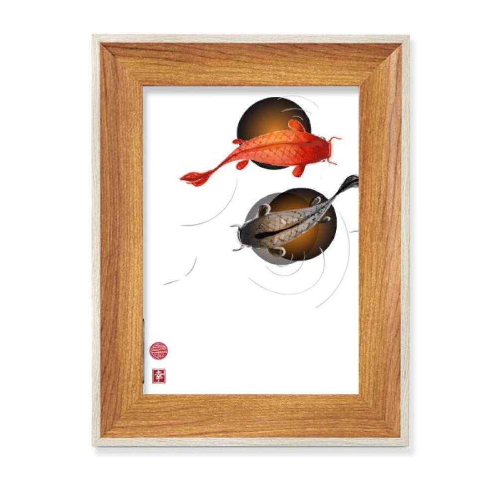 Cadre de photo en bois pour salon et bureau, tableau art de poissons chinois zen