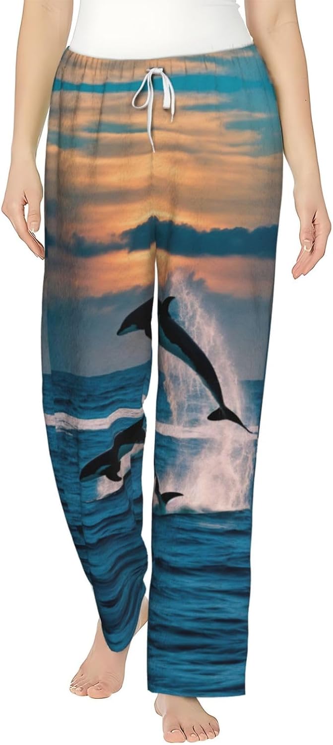 Funny Animal Dolphin Print Cozy Christmas Pajama Pants,Flannel Pajama Bottoms,Cater To Various Body Types