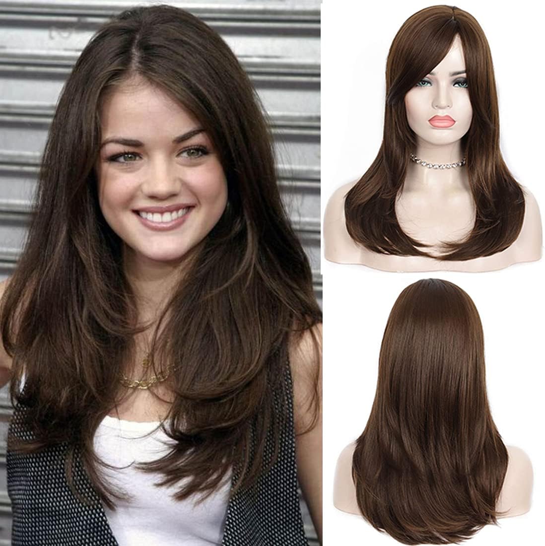 Kalyss Brown Long Curly Wig Wavy Hair Wigs for Women 18inches Medium