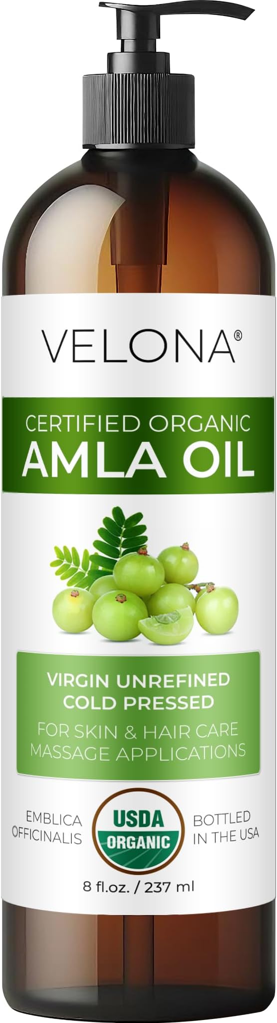 Velona Amla Oil USDA Certified Organic - 8 oz | 100% Pure and Natural Carrier Oil | Extra Virgin, Unrefined, Cold Pressed | Hair Growth, Body, Face & Skin Care | Use Today - Enjoy Results