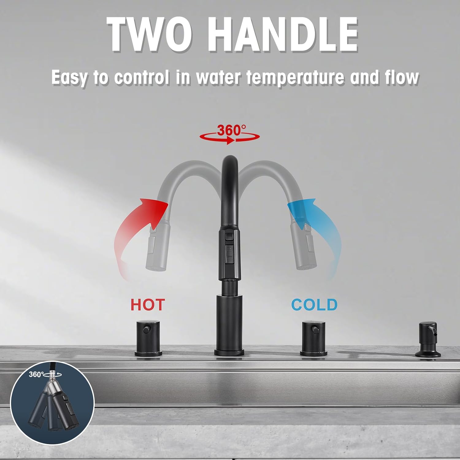 Tohlar 4 Hole Kitchen Faucet, Brushed Gold Kitchen Faucet with Soap Dispenser and Pull Down Sprayer 3 Modes Kitchen Sink Faucets, Stainless Steel High Arch Kitchen Sink Faucet with Separate Handle