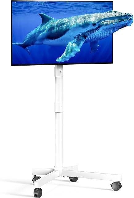 Mobile TV Roulement des chariots TV Stand pour 23-60 pouces LCD LED Écrans courbés plats jusqu'à 88 lbs, réglable en hauteur sur les roues du plancher portable extérieur, Max VESA 400x400mm, blanc