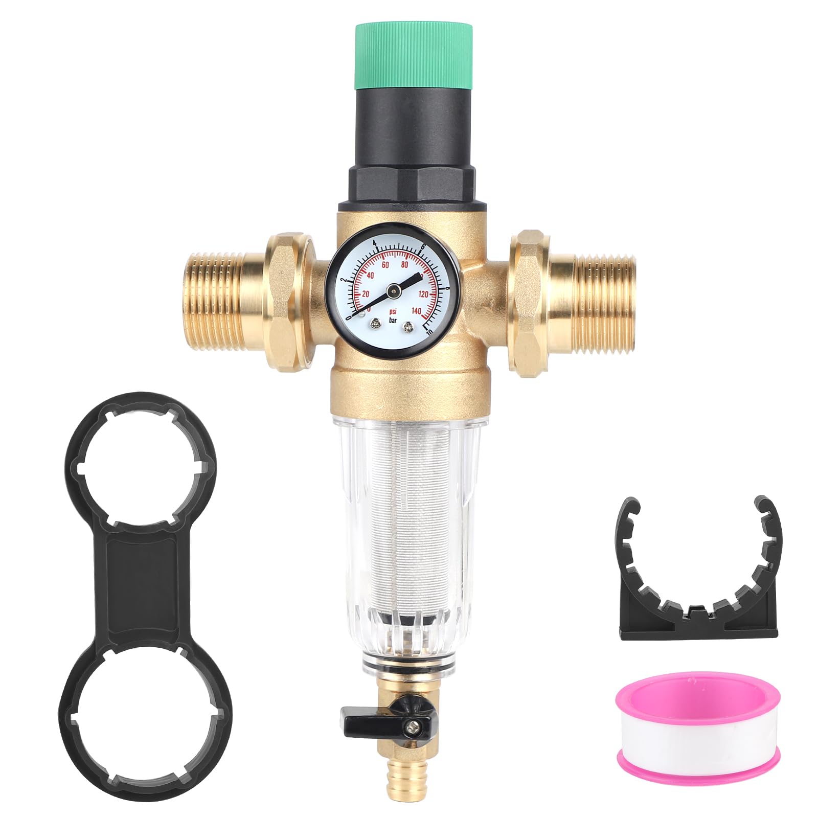 SWAWIS Regolatore di Pressione Acqua 1‘’ DN32 con Manometro Pressione Acqua e Filtro a Setaccio Regolatore di Pressione Acqua Regolabile per Acqua Potabile