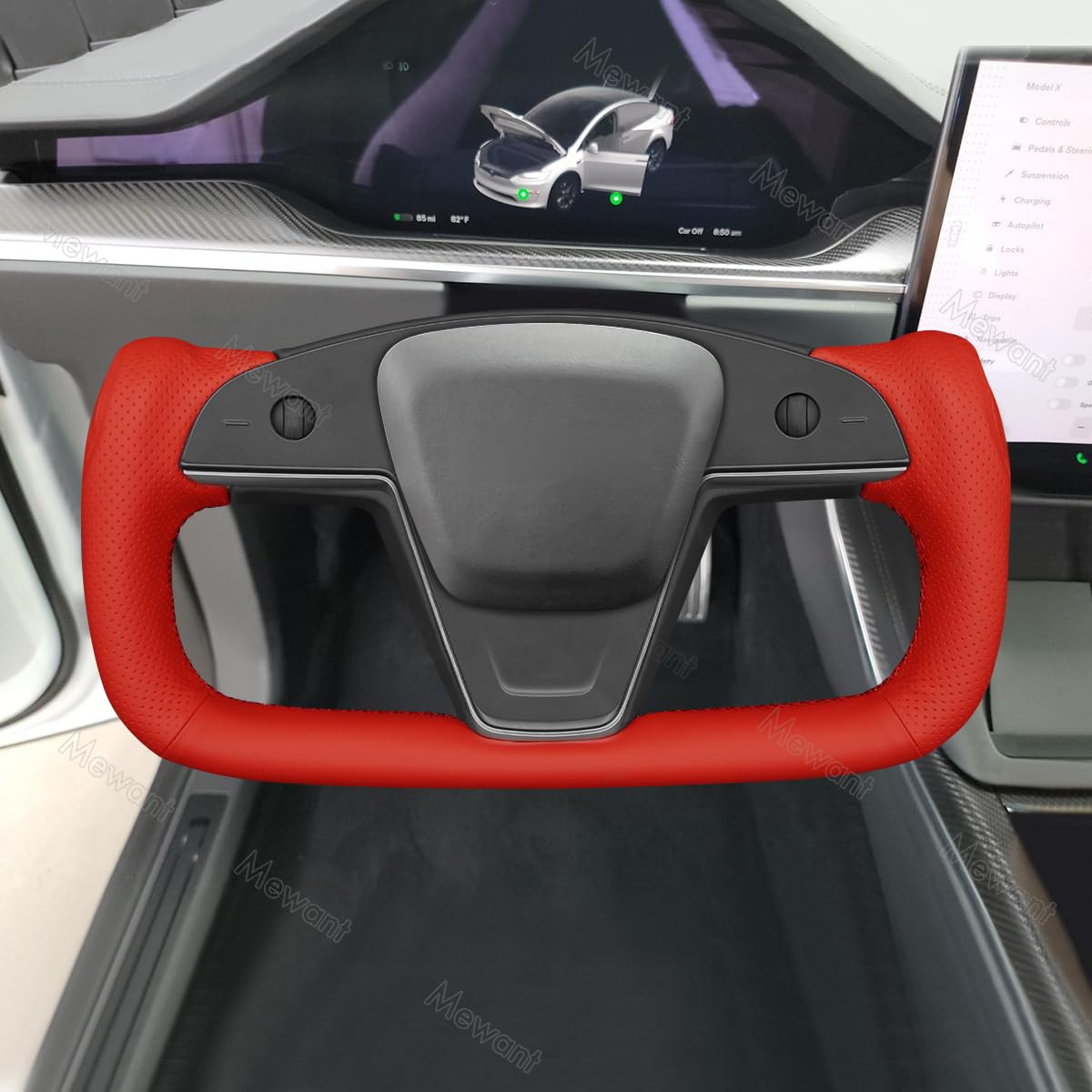 MEWANT Housse De Volant Tesla Yoke Cuir Synthétique Perforé Cousu Main - Modèle S 2021-2023 & Model X 2021-2023 - Accessoire Confort & Style