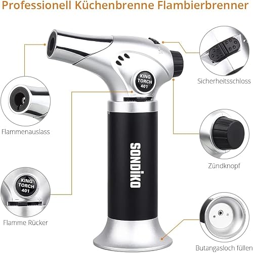 Flambierbrenner Sondiko – Nachfüllbarer Küchenbrenner für vielfältige Anwendungen