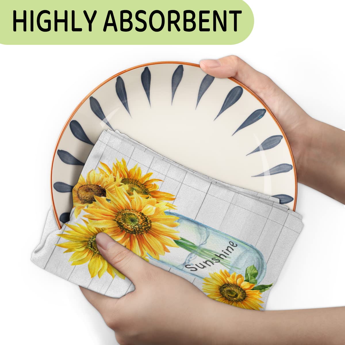 Set Di 2 Asciugamani Da Cucina Con Girasole | Microfibra Assorbente, 45,7 X 66 Cm | Asciugatura Rapida - 2