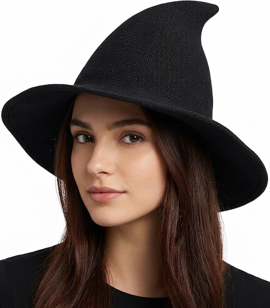 GNAYOAHLI Witch Hat Halloween Costume Accessory for Women Adults Classic Black Witch Hat for Halloween Party Cosplay Dress Up (Black)