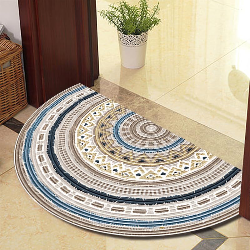 Eseriallen Half Round Door Mat Indoor Entrance Washable Half Circle Area Rugs Boho Mandala Non Slip Grey green light luxury F (2) 60cm X 110cm