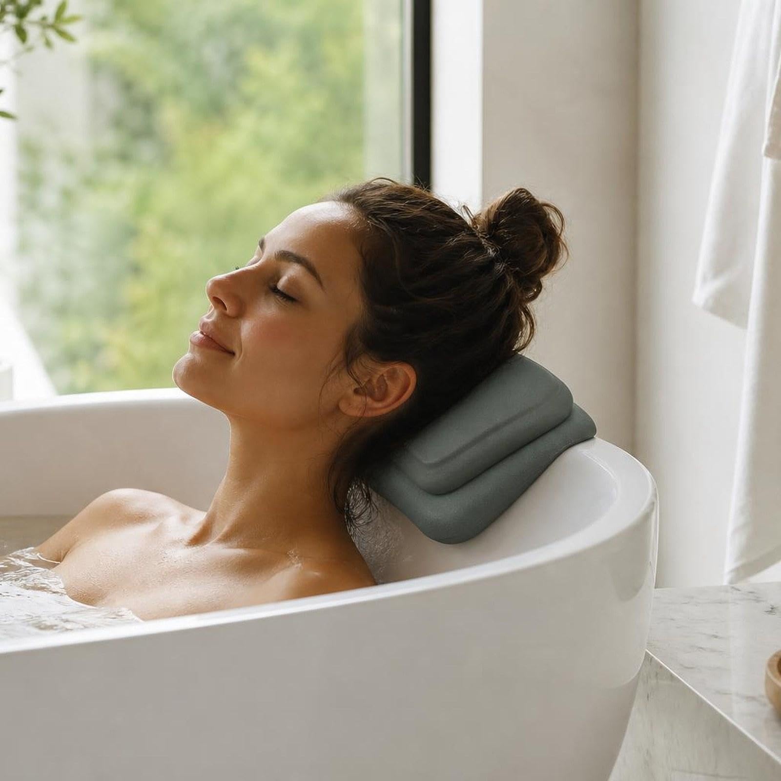 Cuscino Vasca Da Bagno Poggiacollo PU Morbido Ergonomico Sostegno Testa Accessorio Vasca Suzione Forte Adatto per Regalo, Verde
