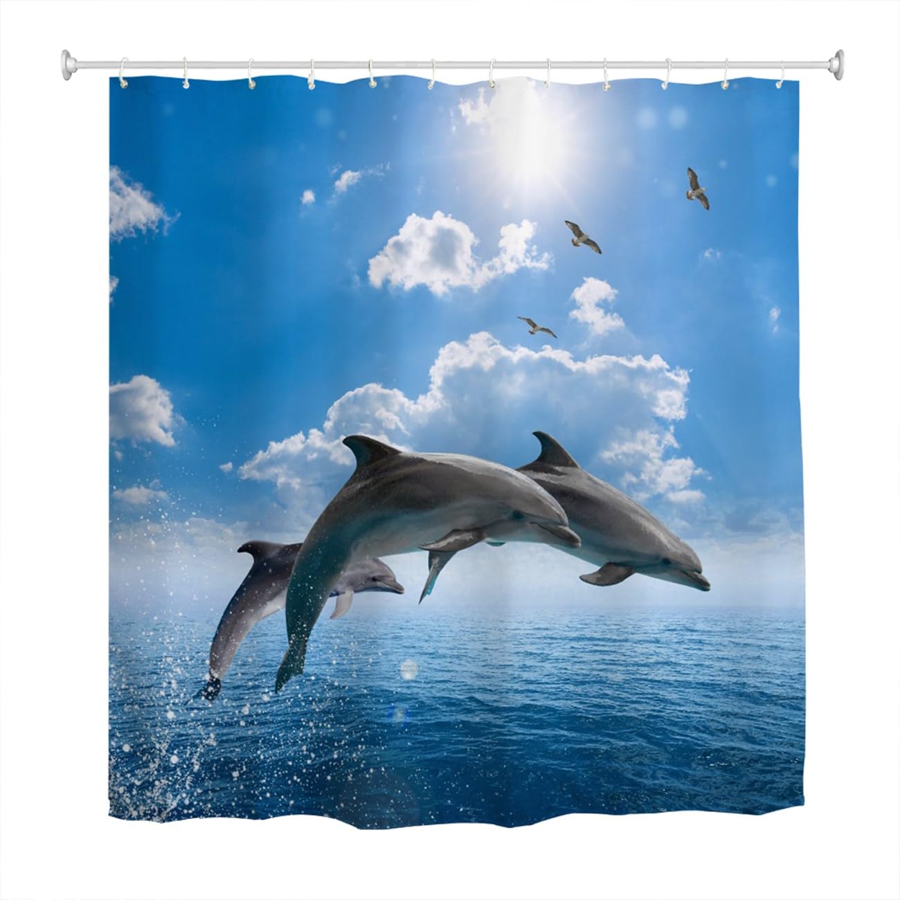 goodbath Dolphin Shower Curtain, Ocean Sea Anti Mould Fabric Waterproof Bath Curtains for Bathroom with 12 Hooks, 180x180cm