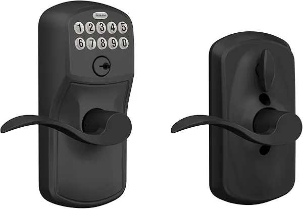 Schlage Plymouth Keypad Entry with Flex-Lock and Accent LeverKnob, Matte Black, FE595 PLY 622 Acc