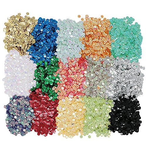 VAPKER 15 Colors 6mm Loose Sequins Rainbow Cup Sequin Bulk Iridescent Spangles Craft Supplies Assorted Colors for DIY Arts Crafts Making(150Gram)
