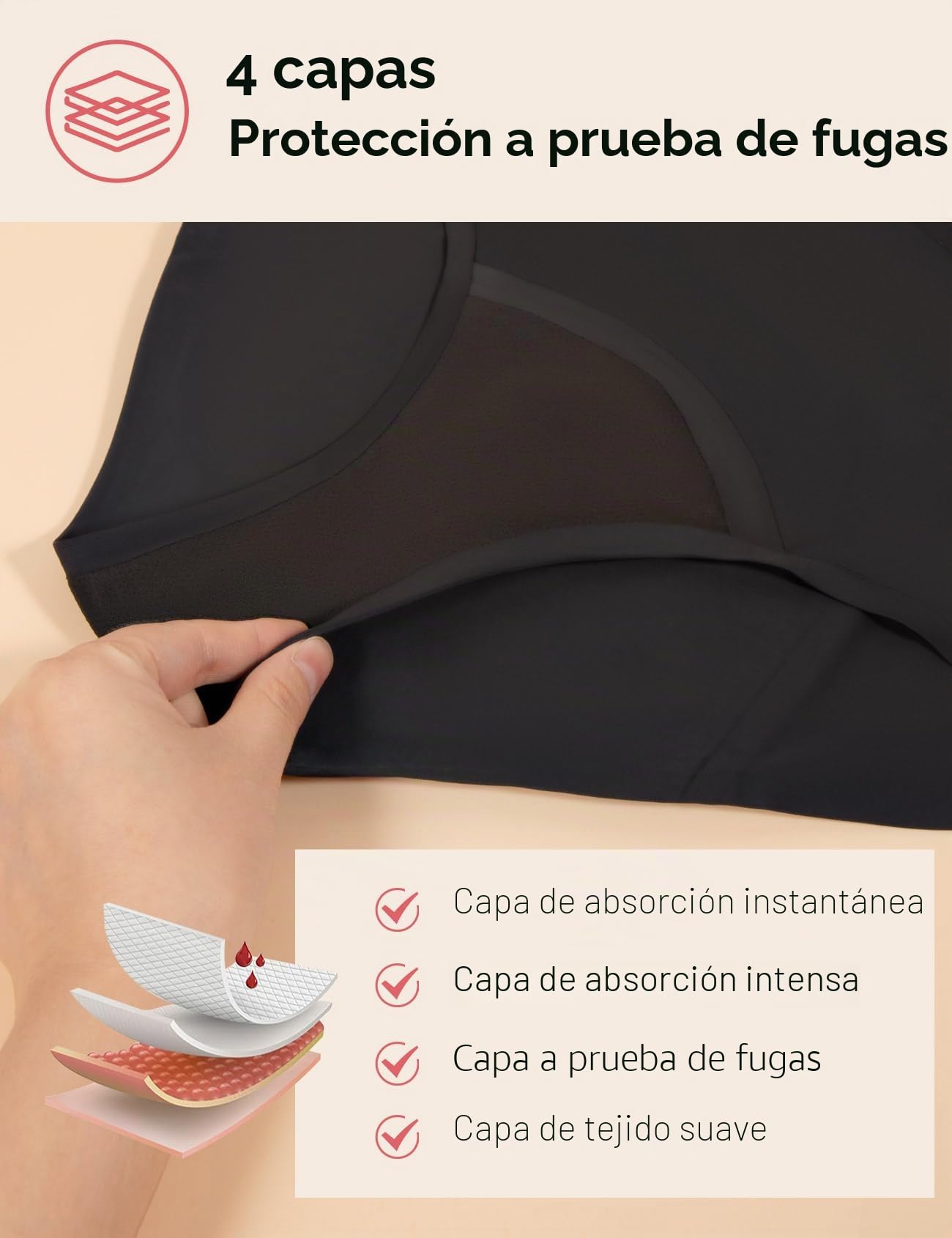 Carer Lote de 2 Bragas para Incontinencia Femenina de Alta Absorción Ropa Interior para la Menstruación con Protección Día y Noche Calzones Menstruales Protectores 50 ml a 100 ml Talla M