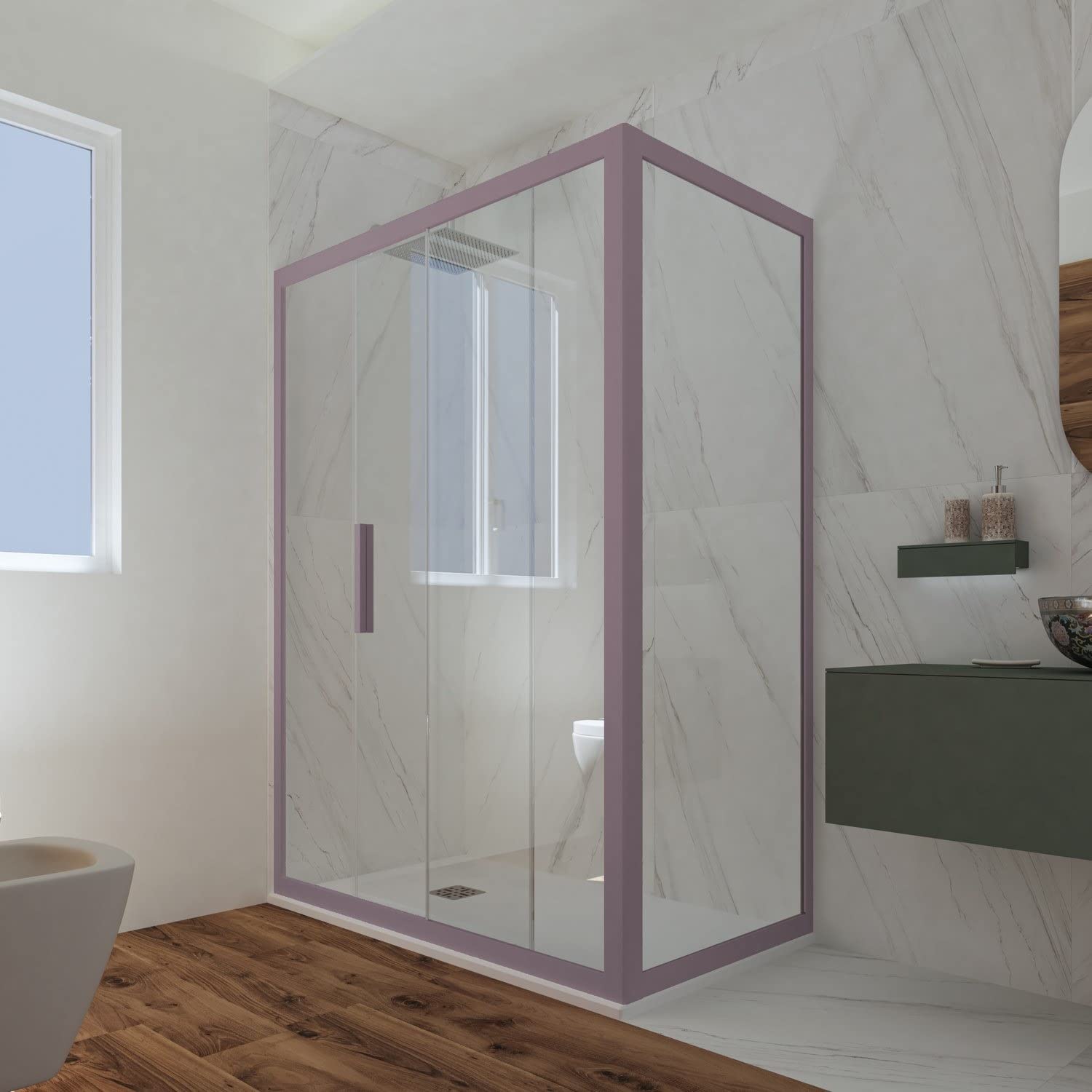 Mampara de ducha corredera 70x140 CM de PVC Lavanda H 200 Vidrio Transparente mod. Deco Duo