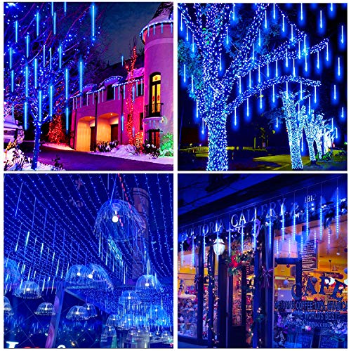 Blingstar Meteor Shower Lights 30Cm 10 Tubes 240 Led Christmas Lights Plug In Snowfall Led Lights Outdoor Waterproof Falling Rain Lights For Tree Holiday Porch Yard Patio Roof Party Decoration, Blue #TOP5