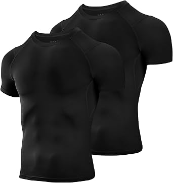 Niksa Mens Compression Shirts 2 Pack, Short Sleeve Athletic Compression Tops Cool Dry Workout T Shirt