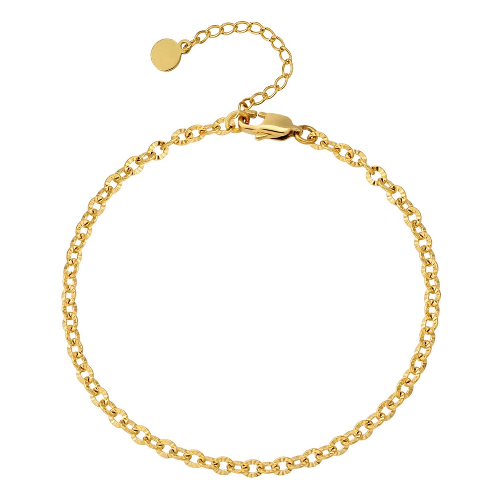 Au585 - Tobilleras de oro blanco para mujer, cadena ovalada de 14 quilates, tobilleras, verano, vacaciones, para mujer, pulsera de abalorios