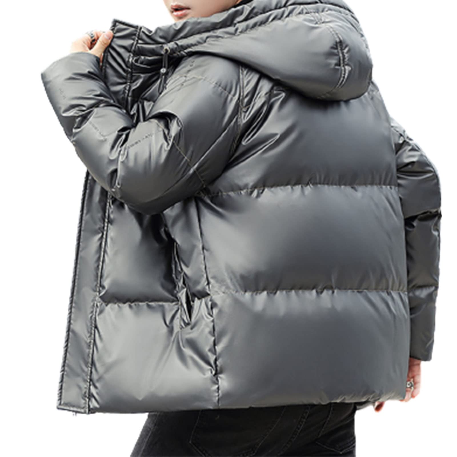 Chaqueta de Plumón para Hombre con Capucha Abrigo Moderno Reflectante Prendas de Abrigo de Invierno Resistentes al Agua y al Viento,Silver,L(167cm68kg)