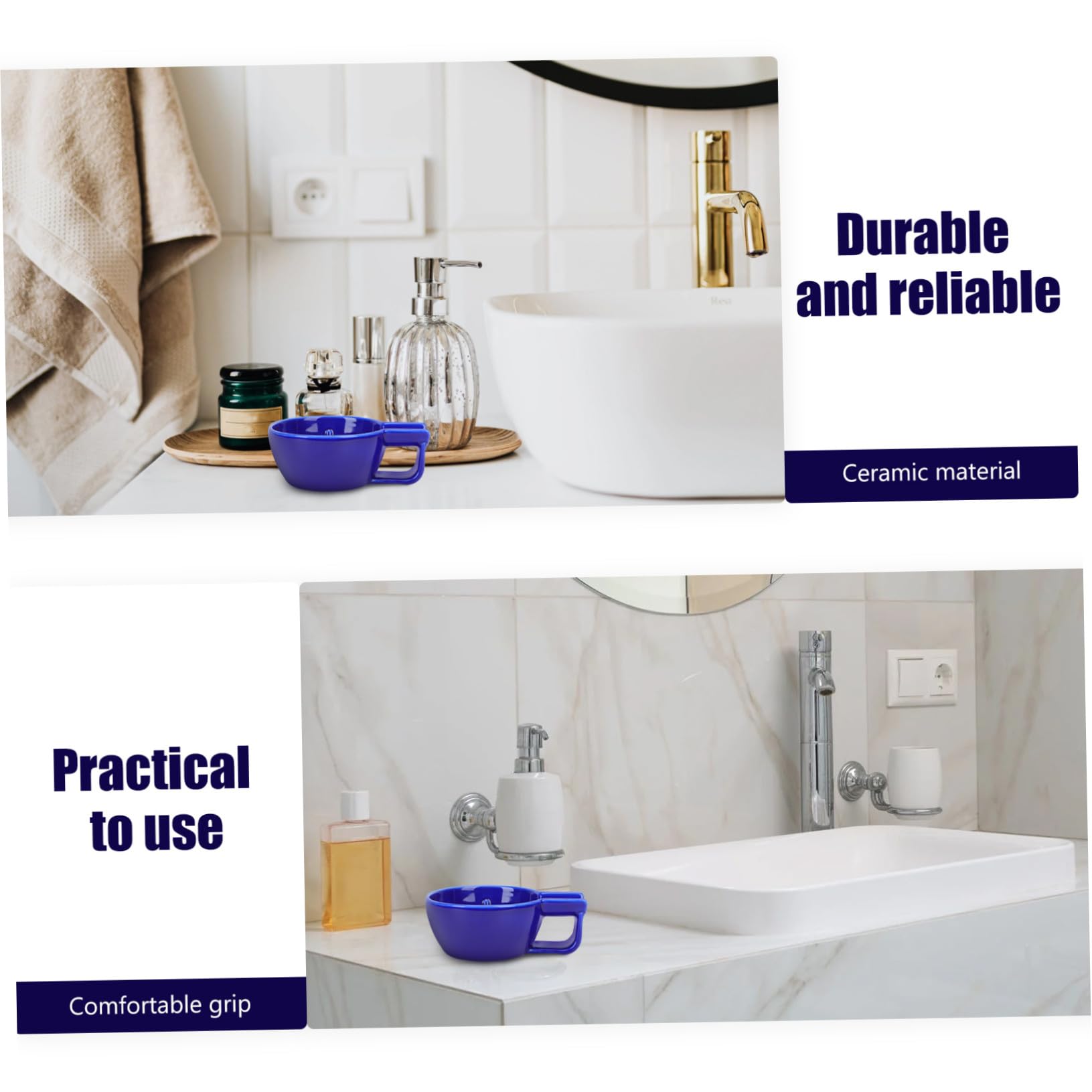 Ciotola da Barba in Materiale Ceramico Blu Grande Capacità per Schiuma da Rasatura Uso Personale in Casa
