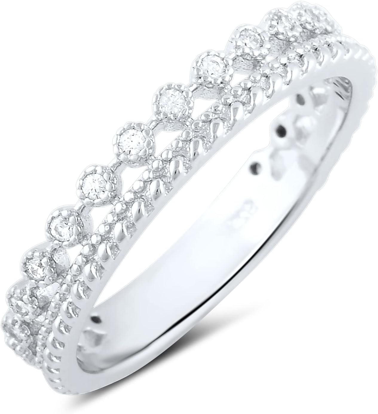 SILVERCLOSEOUT Rhodium Plated/Two Tone Rose Gold/Plated Sterling Silver Double Row White Blue Cz Womens Eternity Ring Size 4-11 Ladies Cz Eternity Band, for Women, Comfort Fit, Stackable