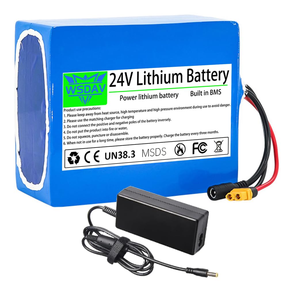 24-V-Lithium-Akku, wiederaufladbar, 10 Ah, 12 Ah, 15 Ah, 20 Ah, 25 Ah, 30 Ah, mit Ladegerät für 0–720-W-Motoren-Kit