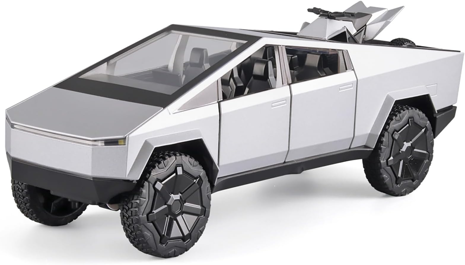 Boy Toy Pickup Truck 1/24 Mars Pickup Diecast Metal Model Car, With Sound and Light Pull Back, Suitable for Children Age 3 and Above as Birthday Gifts (Silver, equipped with beach motorcycle)