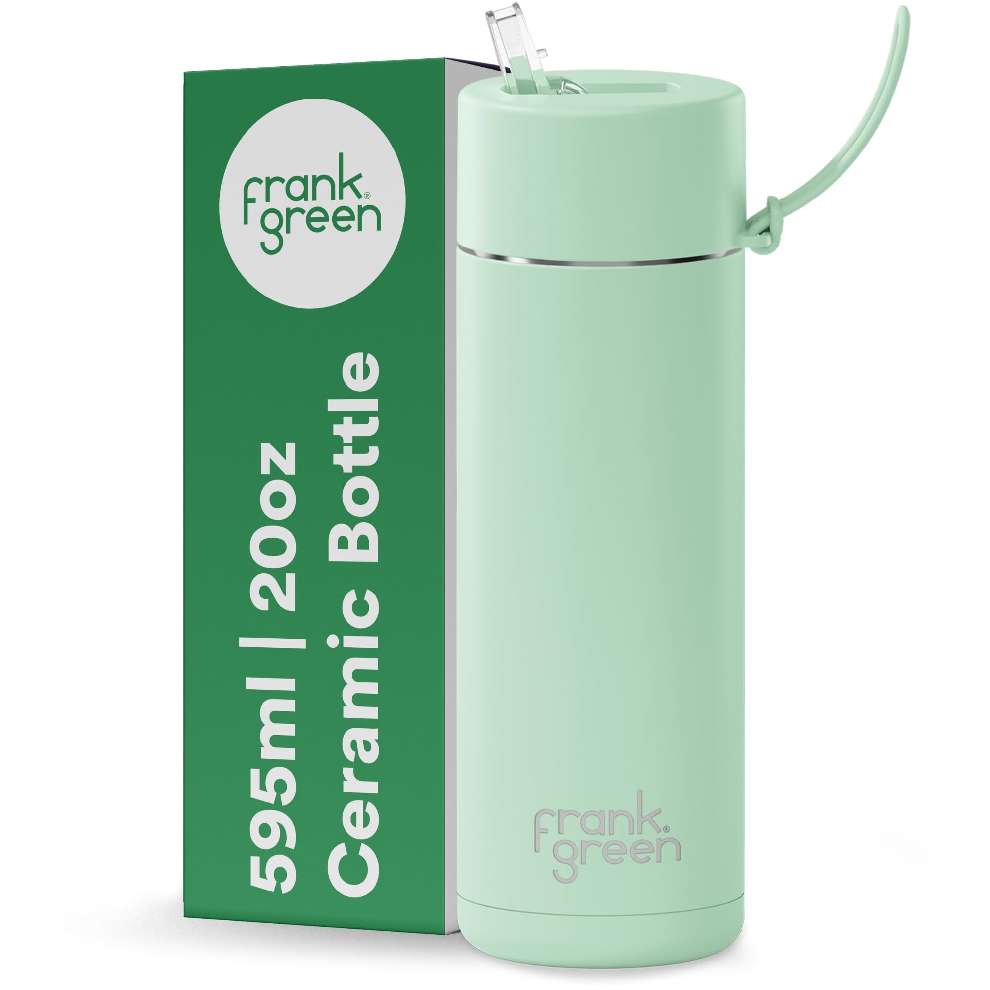 frank greenInsulated Water Bottle for Cold Or Hot Drinks - 595ml/20oz Metal Bottle with Straw Lid, Ceramic Insulated, Stainless Steel, Triple Wall Vacuum - Mint Gelato Green by frank green